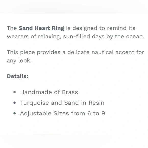 NWT🏝️ SAND/TURQUOISE PEBBLES RESIN ADJUSTABLE HEART BEACH RING One Size Fits All - Picture 5 of 5